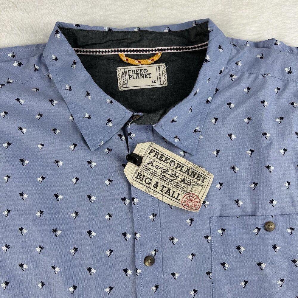 NWT Free Planet Men’s Button Up Casual Beach Tropical Shirt 4XLX Big & Tall